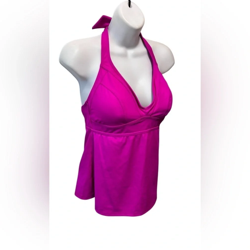 Title Nine Set It Forget It Tankini Top Sz L Raspberry Anemone Halter Style